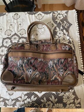 Givenchy Multicolor Floral Tweed Tapestry Travel Duffel with Brown Pleather Trim